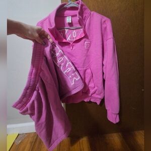 Pink Quarter-Zip Pullover Top & Shorts Matching Set Small By Victoria's Secret
